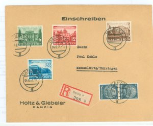 Germany 498-501 Registered letter from Danzig to Thuringia April 6, 1941 w/back stamp.  Correct rate, minor wrinkles UL & LR cor