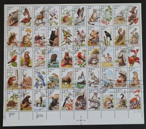 U.S. Used #2286 - 2335 22c North American Wildlife Sheet of 50 First Day Cancel