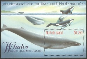 NORFOLK ISLAND Sc# 665 MNH FVF Souv Sht Whales Orca