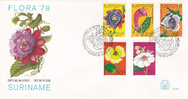 Suriname #  484-488, Flowers on a First Day Cover