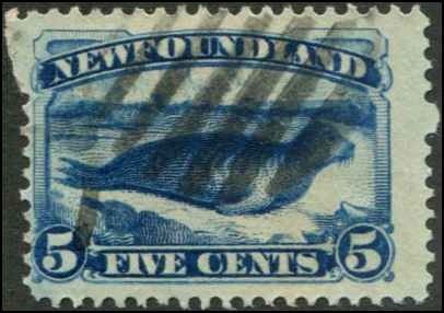 Newfoundland SC# 54 Harbor Seal 5c derk blue Used SCV $10.00