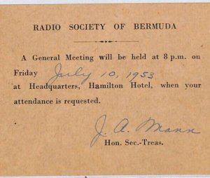 BERMUDA KGVI Postal Stationery RADIO SOCIETY Card 1953 US NAVAL AIR STATION PJ91