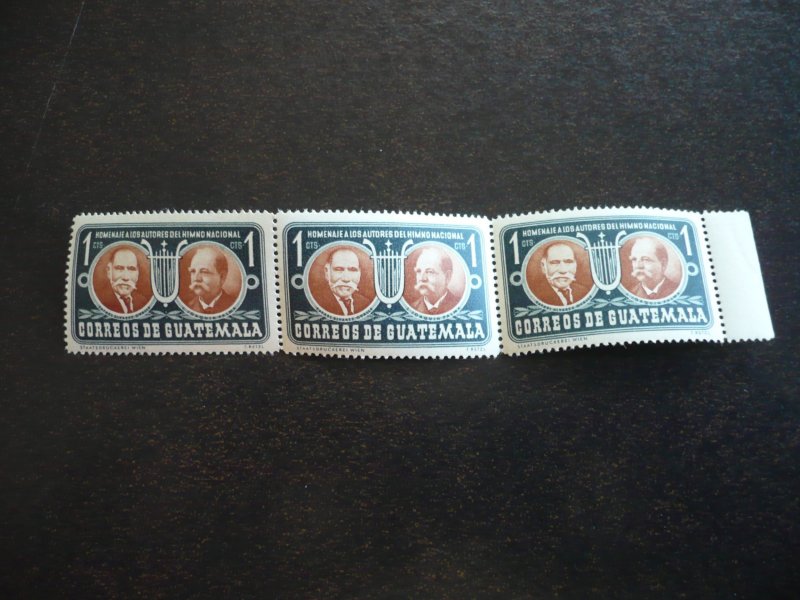 Stamps - Guatemala - Scott# 351 - Mint Never Hinged  Strip of 3 Stamps