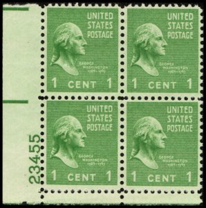 US #804 WASHINGTON MNH LL PLATE BLOCK #23455