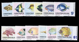 Christmas Island #22-33 Cat$22.30, 1968-70 Fish, complete set, never hinged