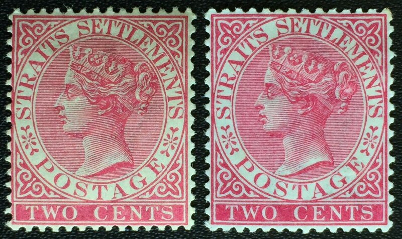 MALAYA 1883 & 89 STRAITS SETTLEMENTS QV 2c CA Variety MH SG#63 & 63a M2694