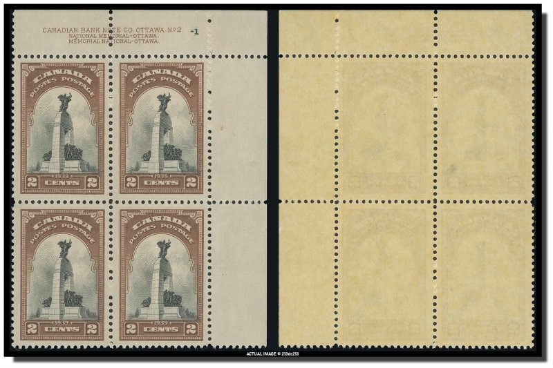 Canada - 247 PL 2-1 UR - MNH - National Memorial, Ottawa (1939) 2¢ CV 4.5$