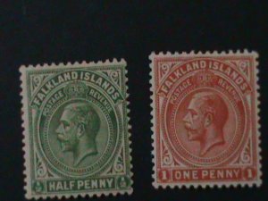 ​FALKLAND ISLANDS-1921-SC#41-42-KING GEORGE V MLH-VF-103 YEARS OLD LAST ONE