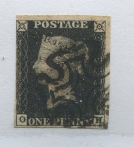 GB 1840 Penny Black lettered OH with 3 1/2 very large even margins