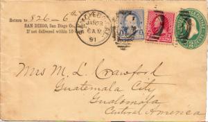 United States California San Diego 1891 numeral duplex  1c Franklin and 2c Wa...