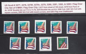 US Scott # 3277, 3278, 3278f & v, 3279 through 3283 / Flag Over City Set of 9