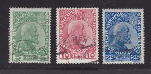 Liechtenstein Sc 1-3 used 1912 Prince Johann II, First Issue cplt Almost VF