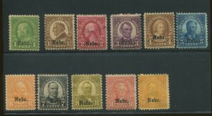 1929 US Postage Stamps #658-668 Mint Hinged Fine OG Nebraska Overprint Set 