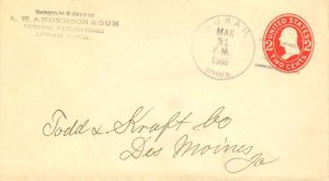 United States Iowa Lorah 1909 4a-bar  1880-1936  Postal Stationery Envelope  ...