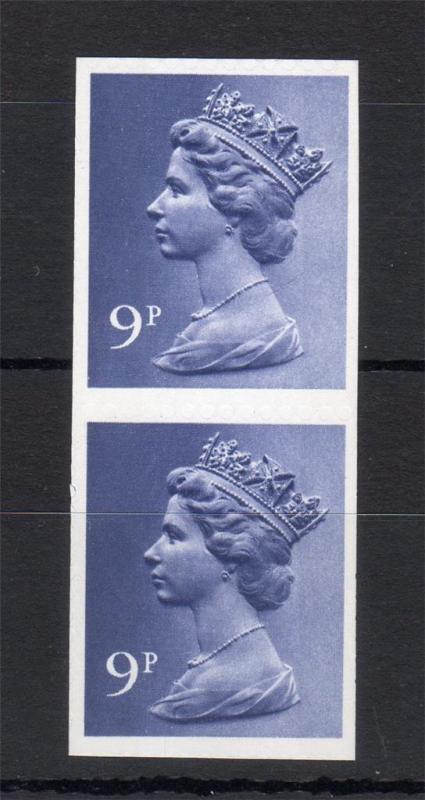 9p MACHIN UNMOUNTED MINT IMPERFORATE PAIR (WITH INDENTATIONS)