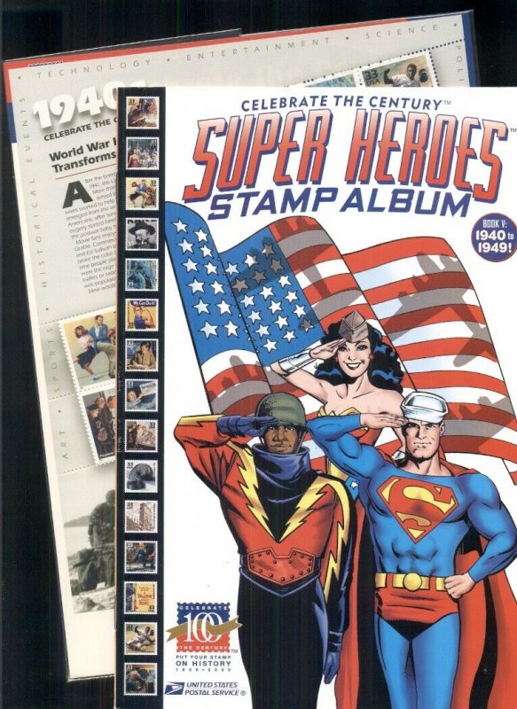 CELEBRATE THE CENTURY SUPER HEROES STAMP ALBUM, BOOK V 1940-1949 WITH STAMPS 