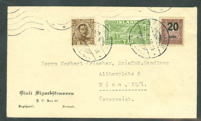 ICELAND 1930, Multi franked cover to Austria VF