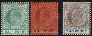 LAGOS 1904 KEVII 1/2D 1D AND 2D WMK MULTI CROWN CA