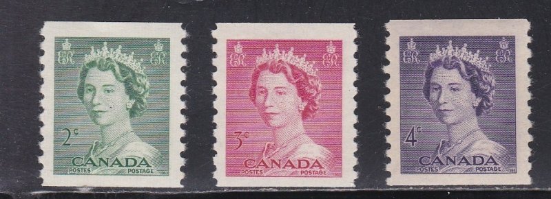 Canada # 331-333, Queen Elizabeth Coil Singles, Mint LH, 1/3 Cat.