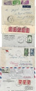 LEBANON 1930s 50s COLL OF 6 AIR MAIL COVERS DIFFERENT FRANKINGS TO US & EUROPE