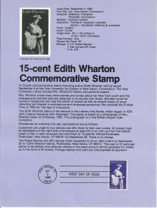 US SP494 Edith Wharton Souvenir Page #1832