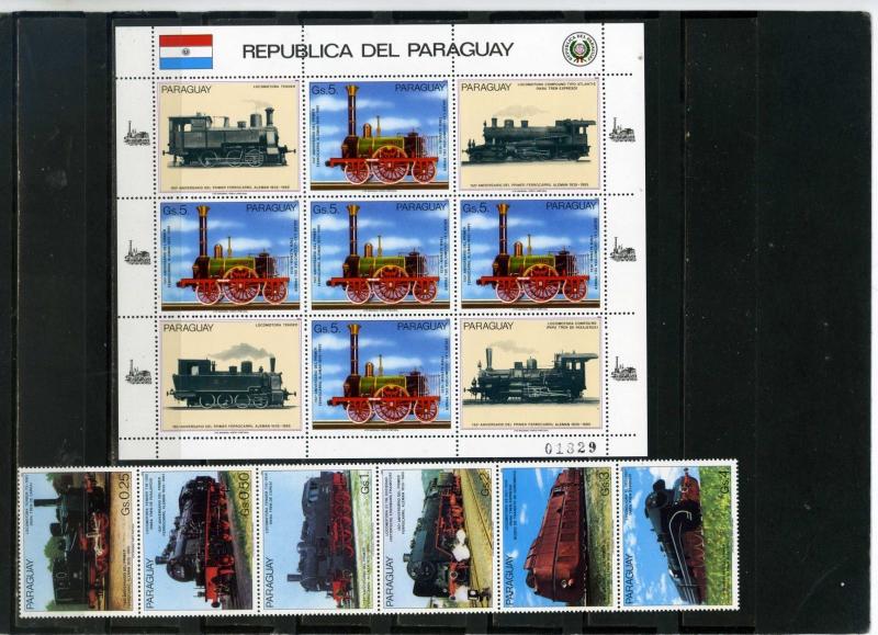 PARAGUAY 1985 Sc#2150-2151 GERMAN LOCOMOTIVES SET OF 6 STAMPS & SHEET MNH 