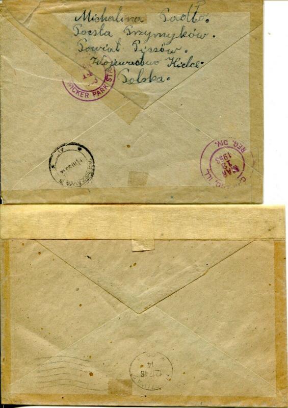 4 Poland to USA Registered Airmail Postage Cover Stamp Collection