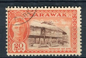 SARAWAK; 1940s early GVI pictorial issue fine used 20c. value