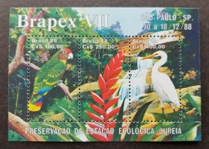 Brazil Ecology BRAPEX VII 1988 Flora Fauna Bird Parrot Wildlife Waterfall MS MNH