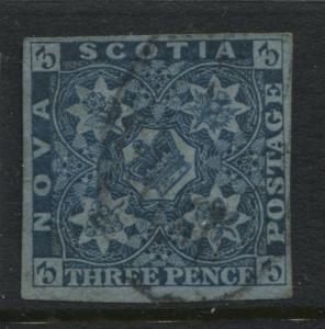 1857 3d Nova Scotia deep blue VF used Scott #3