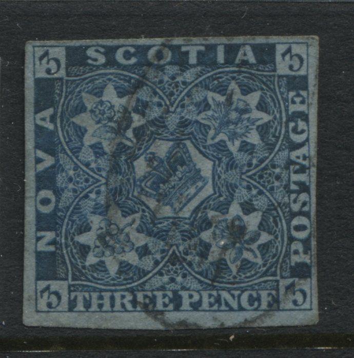 1857 3d Nova Scotia deep blue VF used Scott #3 