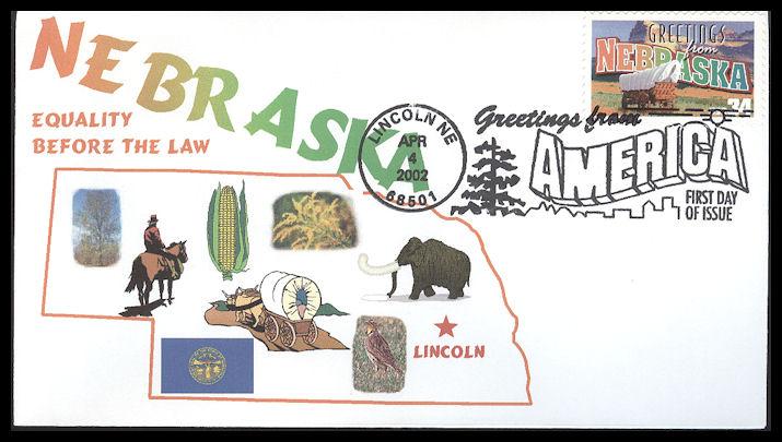 #3587 Greetings From Nebraska Homespun FDC