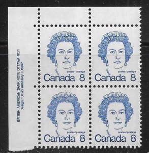 Canada 593 Queen Elizabeth Plate Block No. 1 MNH