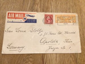 United States TWA 1938 Golden Gate Exposition slogan airmail stamps cover 57522