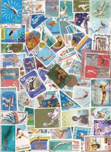 Swimming on Stamps Collection - 100 Different Stamps