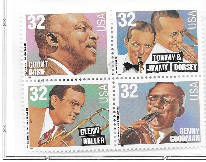 US#3096-3099 $0.32 Big Band Leaders BLK of 4 (MLH) CV $3.00