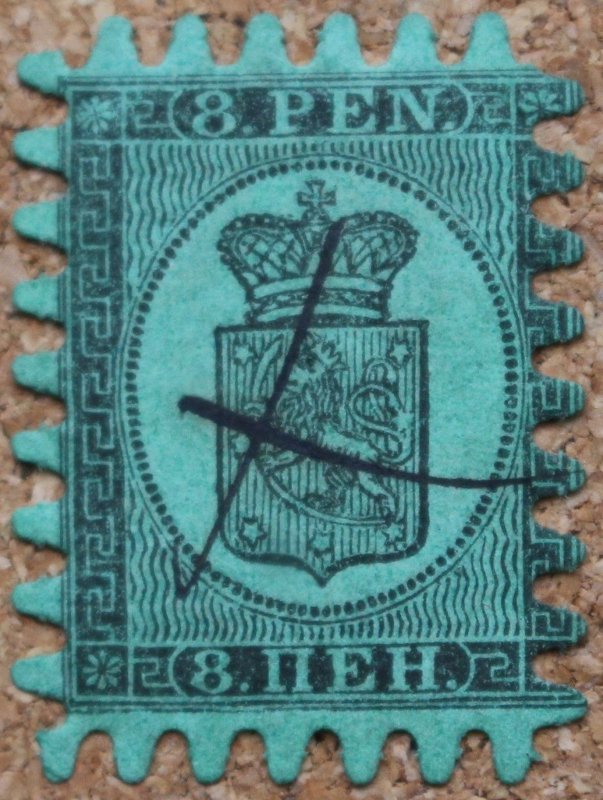 8p Finland 1866 black and green Scott #7