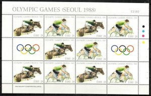 Ireland Stamp 712-713  - 88 Summer Olympics, sheet 5 ea. + 2 label