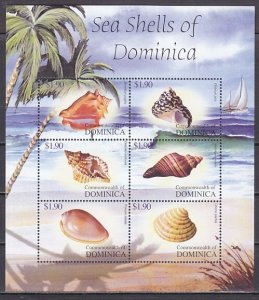 Dominica, Scott cat. 2476 a-f. Sea Shells sheet of 6.