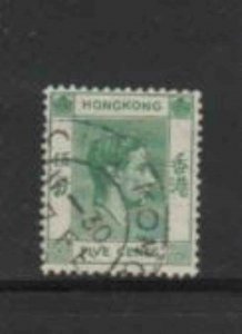 HONG KONG #157 1938 5c KING GEORGE VI F-VF USED
