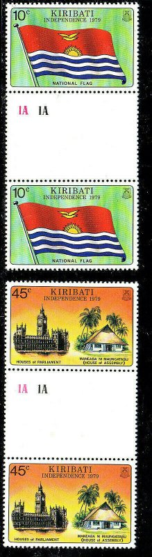 KIRIBATI #325-326  1979  INDEPENDENCE  MINT  VF NH  O.G GUTTER PAIR  a