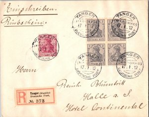 1912 Post Office Rabat Tangier Registered Multi Stamps Cover to Halle  Germany