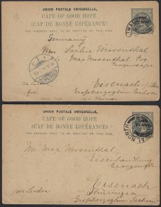 SOUTH AFRICA 1904 CAPE OF GOOD HOPE TWO POST CARDS QUEEN VICTORIA OVPTD ONE PENN