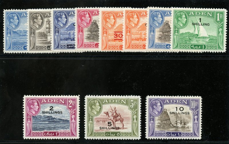 Aden 1951 KGVI New Currency set complete MLH. SG 36-46. Sc 36-46.