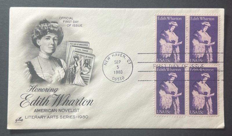 EDITH WHARTON SEP 5 1980 NEW HAVEN CT ARTCRAFT FIRST DAY COVER (FDC)