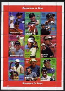 CHAD 2002 Golf Champions-Lions and Rotary Sheetlet (9) PERFORATED MNH