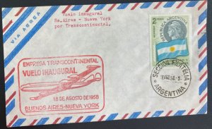 1958 Buenos Aires Argentina First flight Airmail Cover FFC To New York Usa