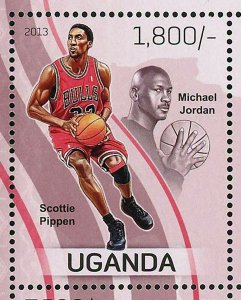 Basketball Players Stamp Scottie Pippen Michael Jordan Karl Malone S/S MNH #3085 