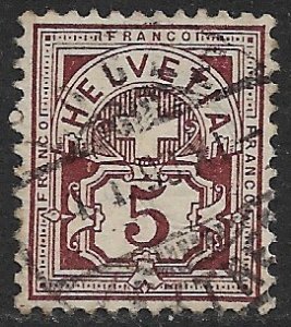 SWITZERLAND 1882-99 5c Maroon Numeral Issue Sc 71 VFU