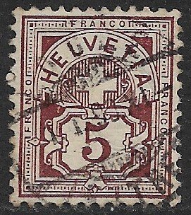 SWITZERLAND 1882-99 5c Maroon Numeral Issue Sc 71 VFU